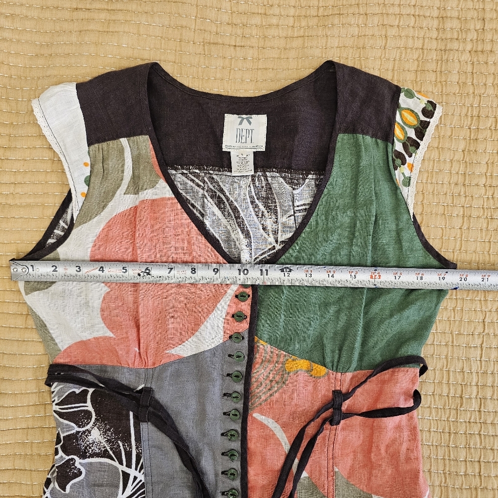 Dept Linen Boho Cottagecore Artsy Tank Top With Peplum Belt - Picture 8 of 10